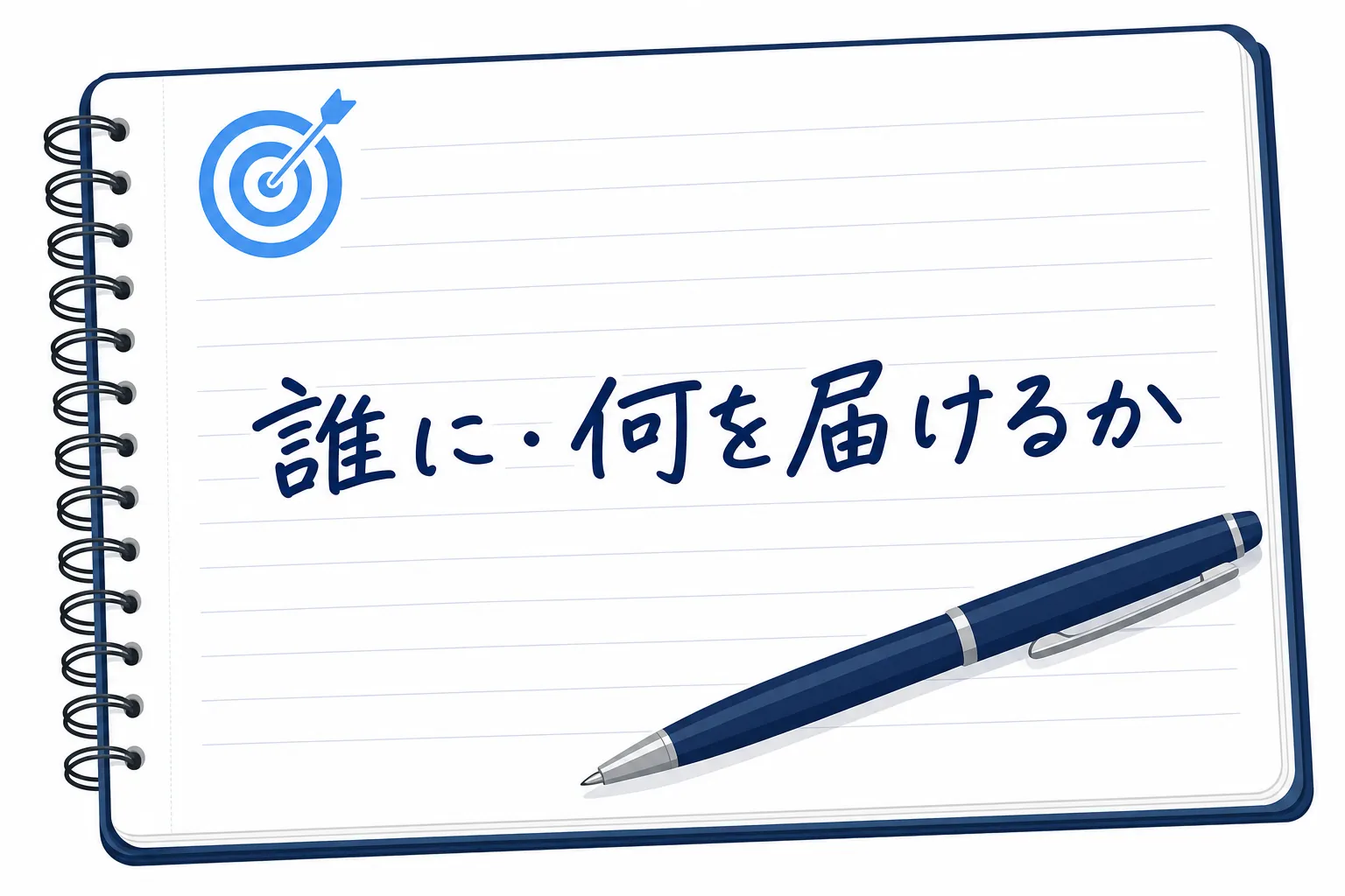 ノートの真ん中に「このチャンネルは誰に何を届けるか」と一文で書かれたページ