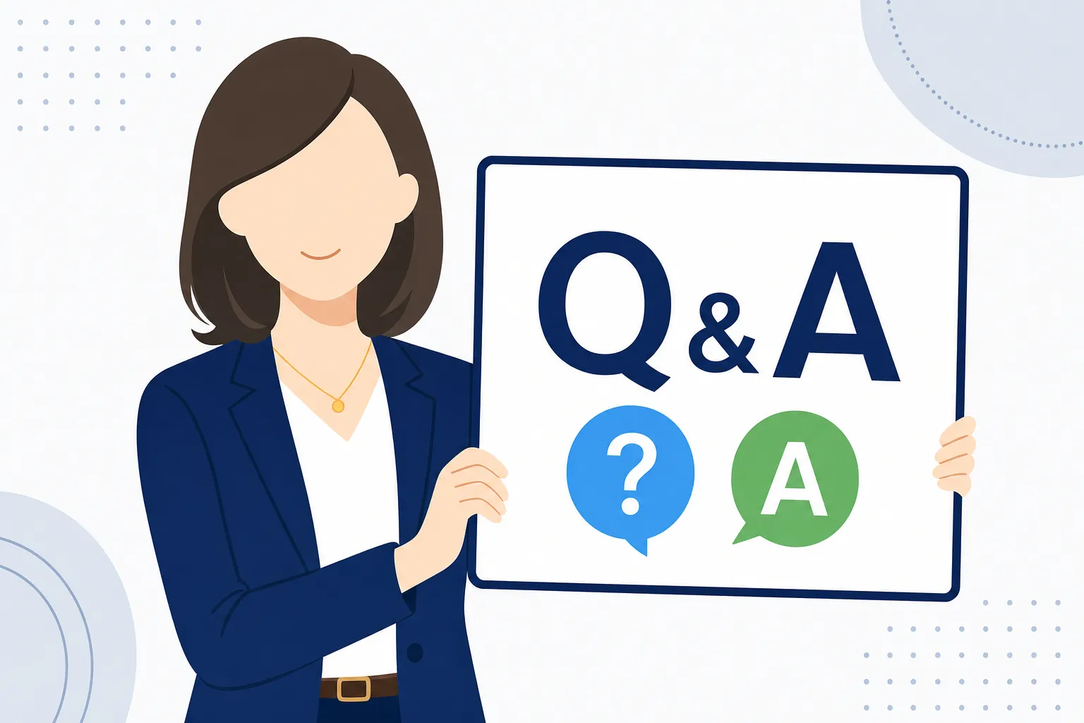 「Q&A」と書かれたカードを手に持ち、ほっとした表情の女性