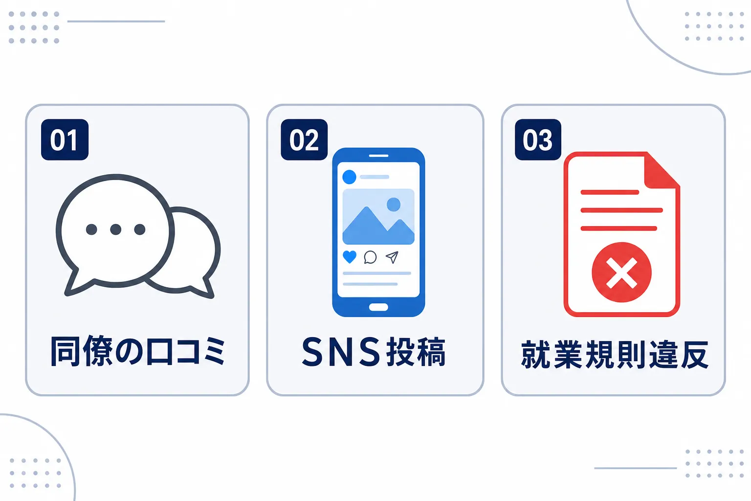住民税以外にも「同僚の口コミ」「SNS」などバレるきっかけが並んだイラスト