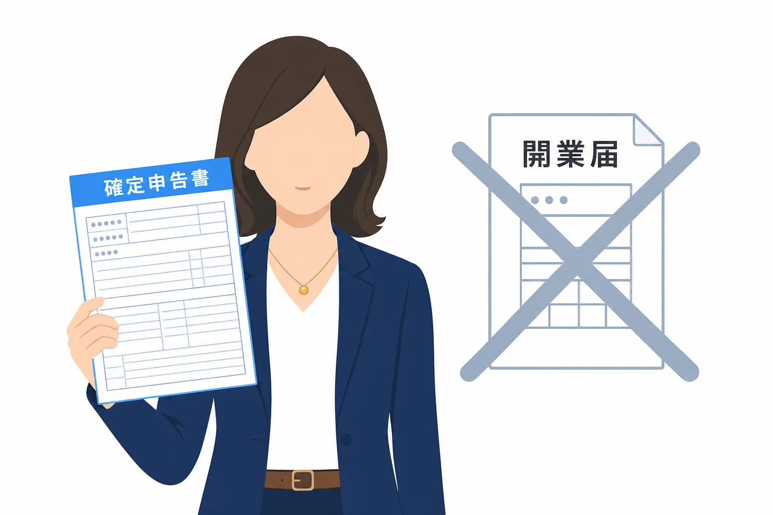 開業届を出していない女性が、確定申告書だけを手にしているイラスト